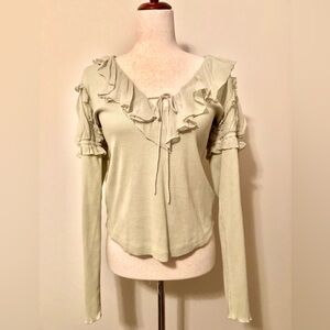 Anthropologie Ruffled Blouse in Light Green. NWT